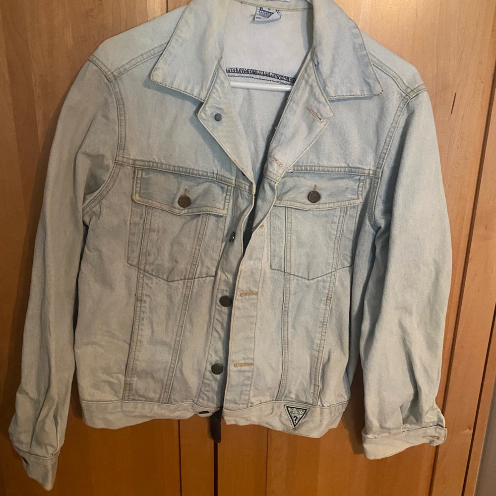 Vintage 80s Guess Blue Denim Jeans Jacket Faded Wash